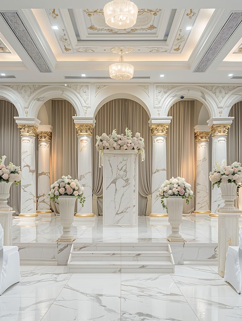 a large room with a large marble floor and a large marble pillar