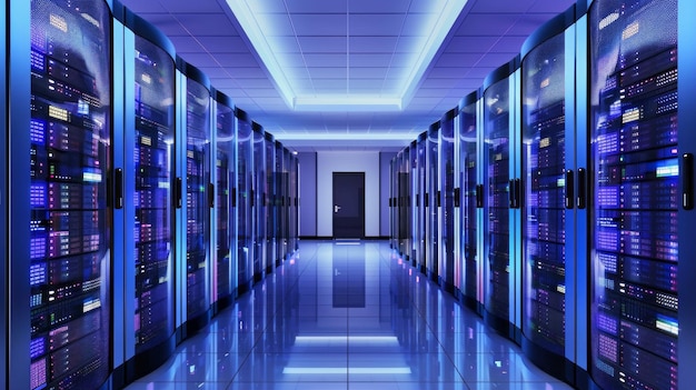 A large room with many computer servers