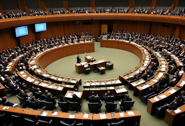 Photo a large room with a podium that says the parliament