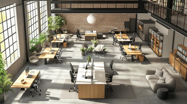 Photo a large room with tables and chairs and a globe on the wall