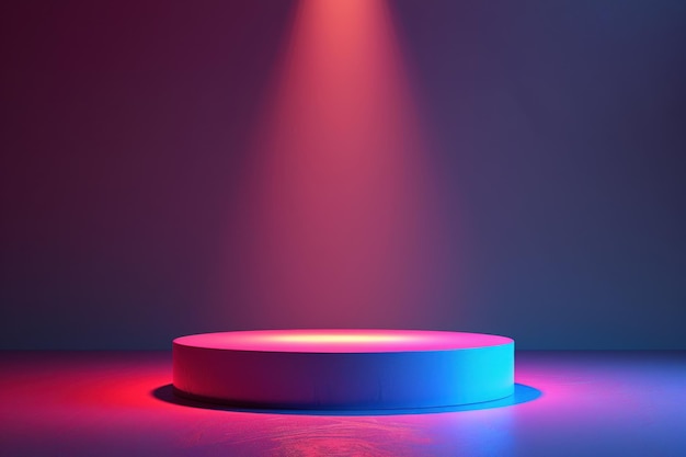 A large round stage with a spotlight shining on it