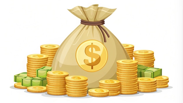 Photo a large sack of gold coins with a dollar sign on it and a large bag of money with a dollar sign on it