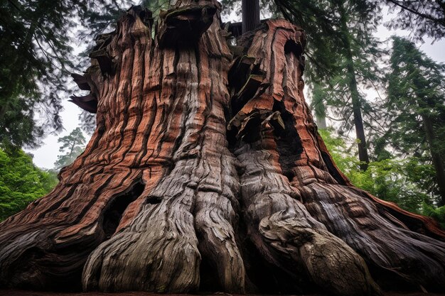 Photo large sequoia tree with its bark wrinkled