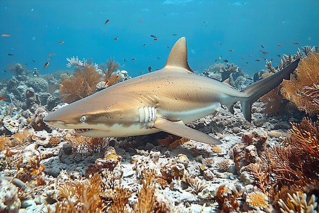 A large shark swimming near reef structure high quality high resolution