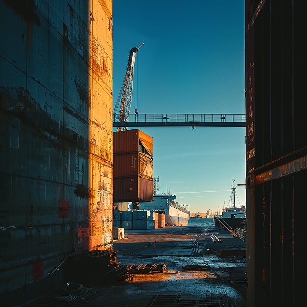 Photo a large ship is docked in a large harbor