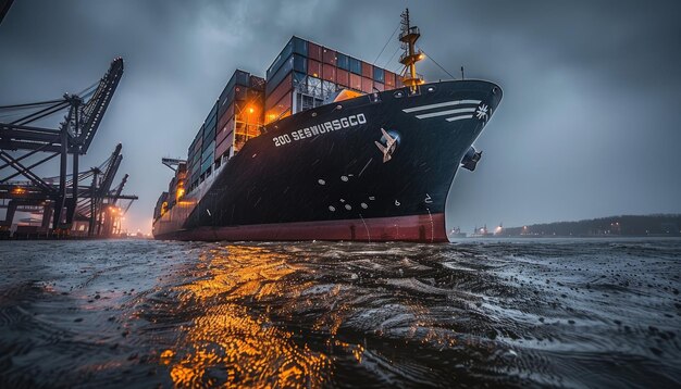 Photo a large ship with the word  the name of the ship  on the side