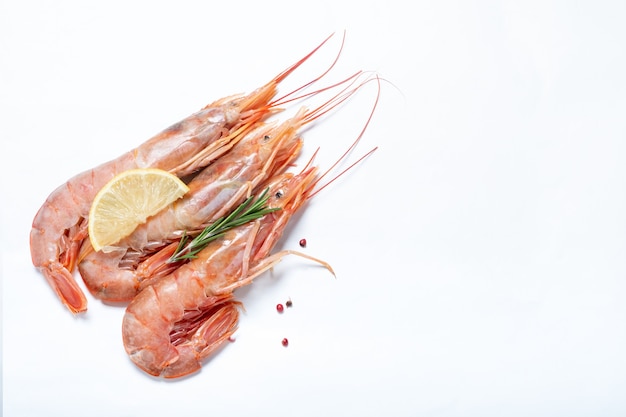 Large shrimp with lemon and rosemary isolated