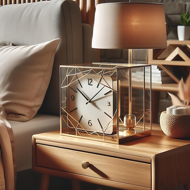 A large size table clock next to the bed