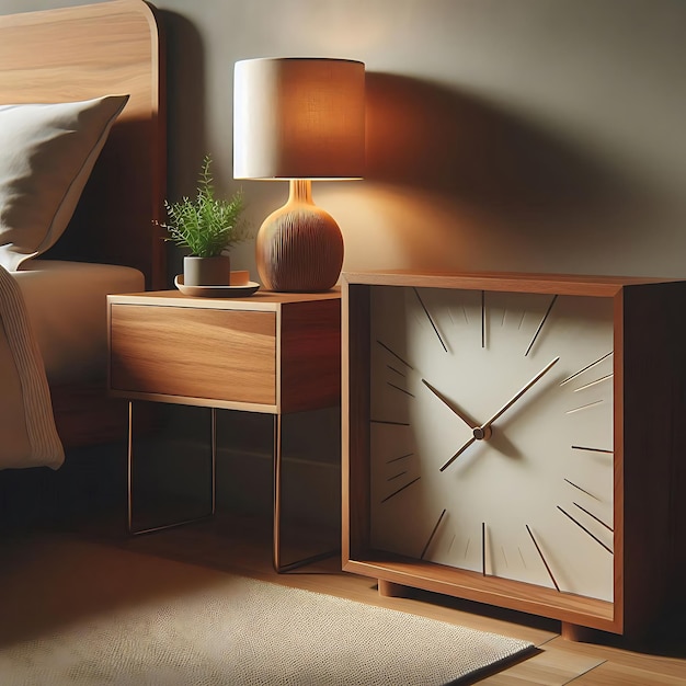 A large size table clock next to the bed