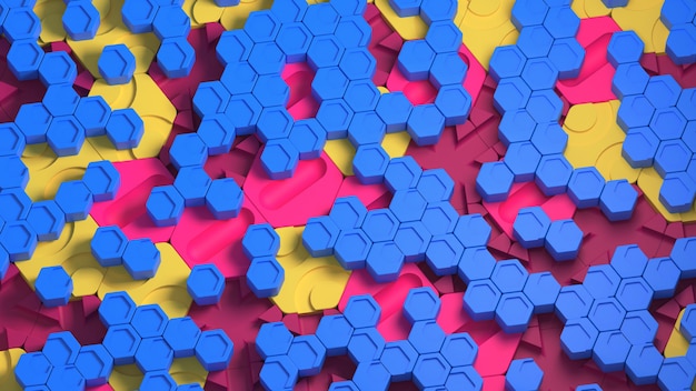 Large and small hexes form a cool abstract background. 3d render