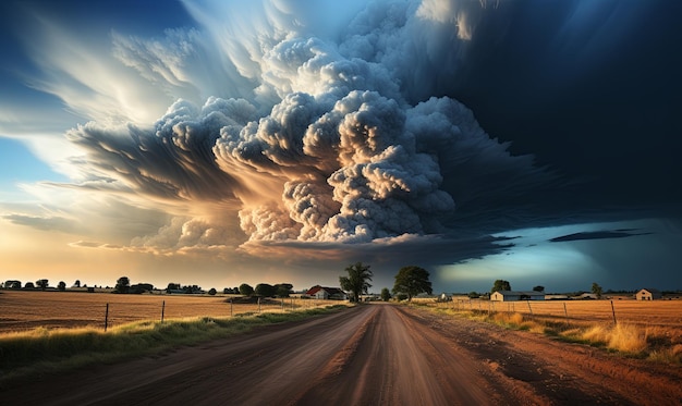 Large Smoke Cloud Over Dirt Road