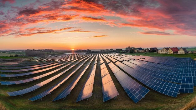 a large solar panel is set against a sunset sky