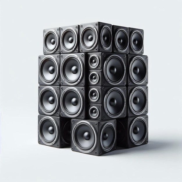 Photo a large stack of huge speakers isolated on white background