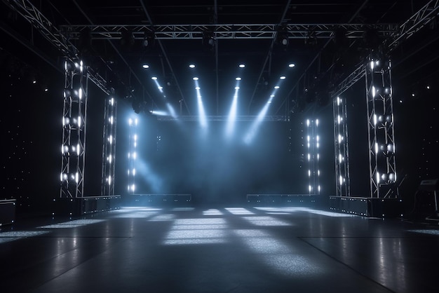 A large stage with lights on it and a black background