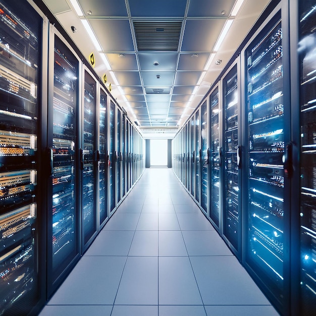 a large storage room with many computer parts and a ceiling with a ceiling light