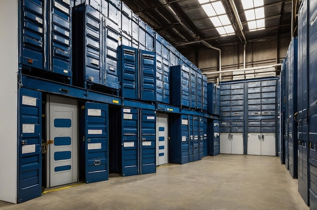 Photo a large storage room with many doors that say power