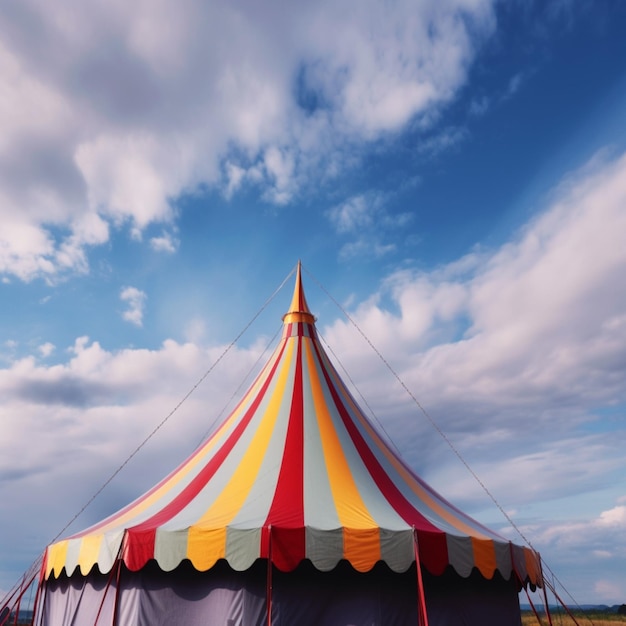 A large striped tent with the word circus on it