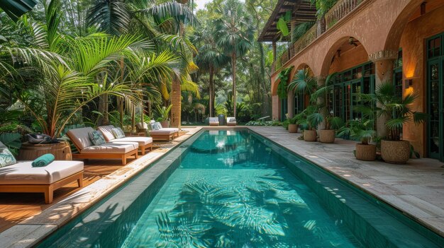 Large Swimming Pool With Palm Trees