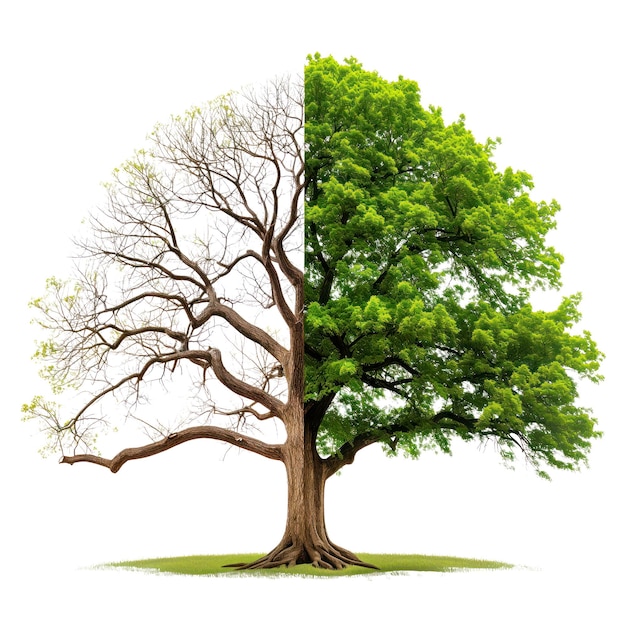 Large tree with green leaves isolated on a white or transparent background half tree with green