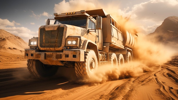 Large truck carrying sand on a platinum mining site