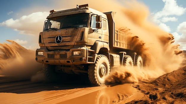 Large truck carrying sand on a platinum mining site