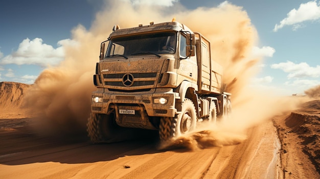 Large truck carrying sand on a platinum mining site