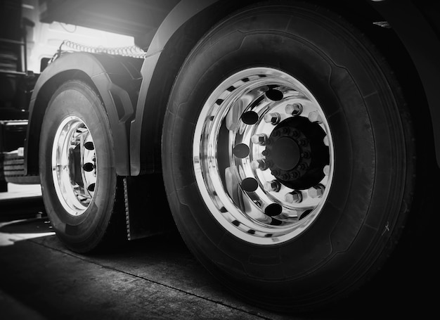 Large a truck wheels of semi truck.