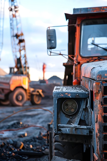 a large truck with a large orange object in the background