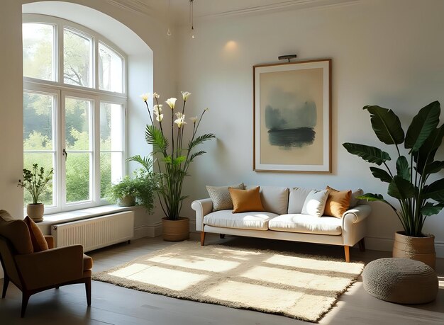 Photo large vase on a coffee table in cozy living room