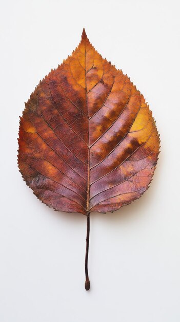 A large vibrant autumn leaf displaying shades of orange and brown against a neutral background showcasing natures seasonal change