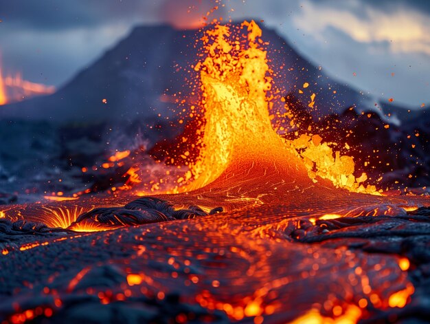 Photo a large volcano hot lava and gases