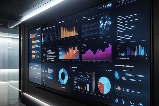 Photo a large wallmounted digital screen displaying various data visualizations and graphs