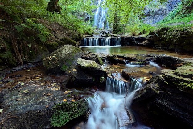 Large waterfall formed in the area of Galicia known as Las Hortas waterfall.