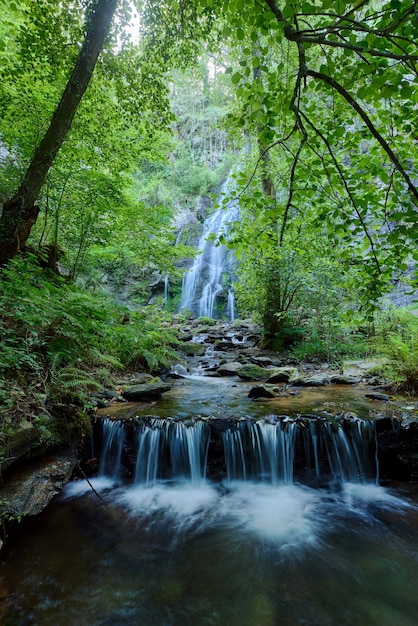 Large waterfall formed in the area of Galicia known as Las Hortas waterfall.