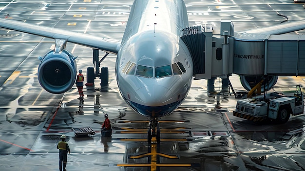 Photo a large white airplane with the word  air  on the side