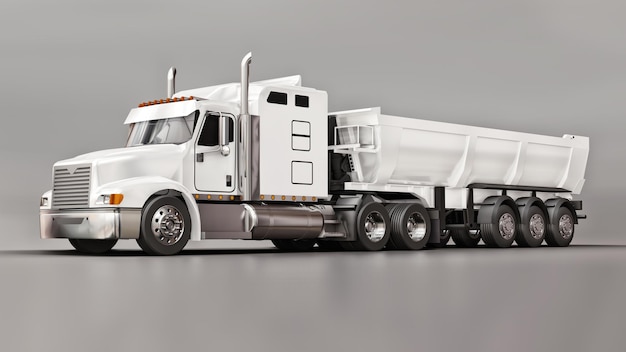 Large white American truck  on a gray background 3d illustration