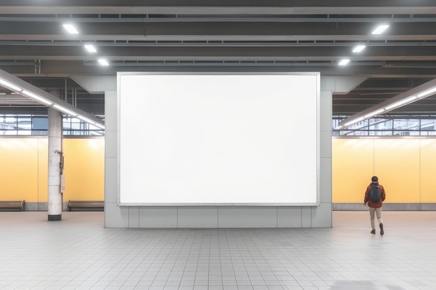 Large white billboard in a train station