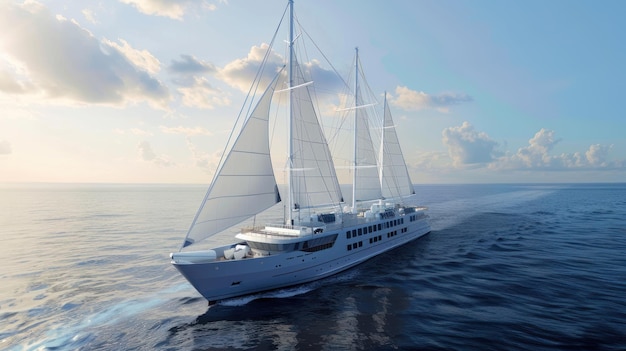 Large White Boat Sailing on Water