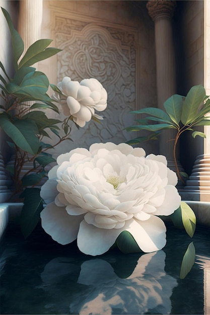 Large white flower sitting on top of a table generative ai