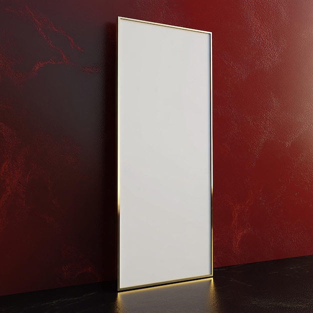 a large white framed mirror is on a red wall