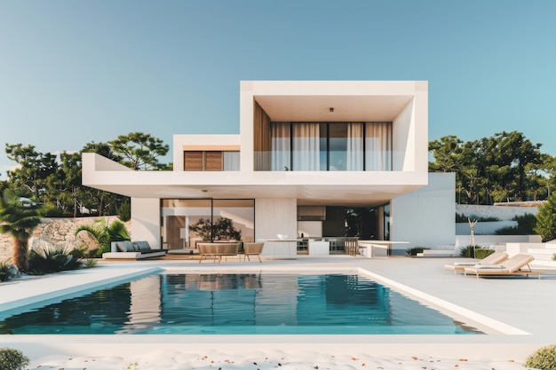 Photo a large white house with a pool and a patio