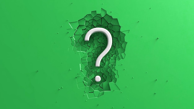 Large White Question mark minimalist animation with impact effect on Green background 3d render