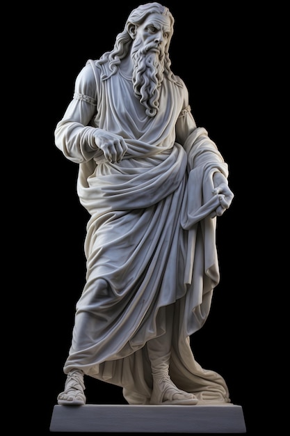 A large white stone statue in the classical style Isolated on black background