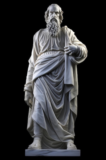 A large white stone statue in the classical style Isolated on black background