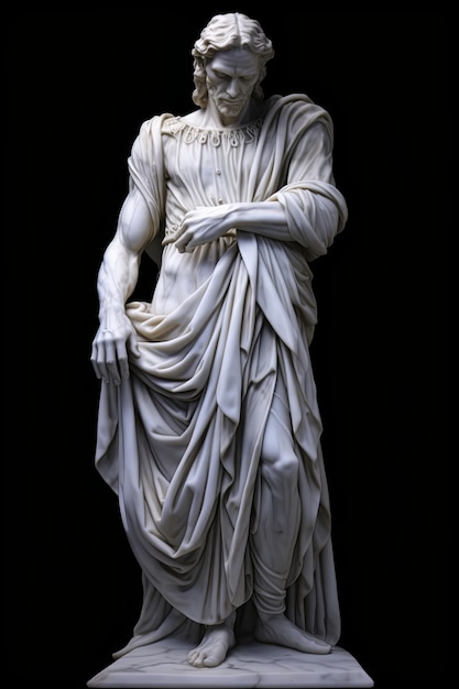 A large white stone statue in the classical style Isolated on black background