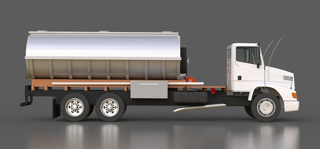 Large white truck tanker with polished metal trailer