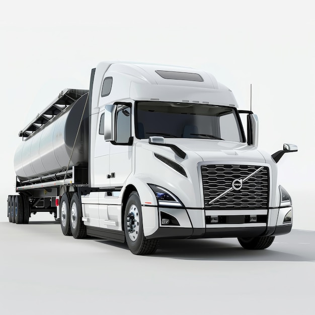 Large white truck with a polished finish on a gray background with a shadow 3d rendering