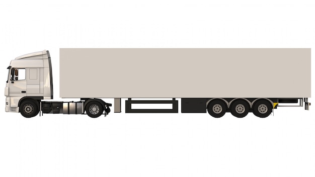 Photo large white truck with a semitrailer. template for placing graphics. 3d rendering.