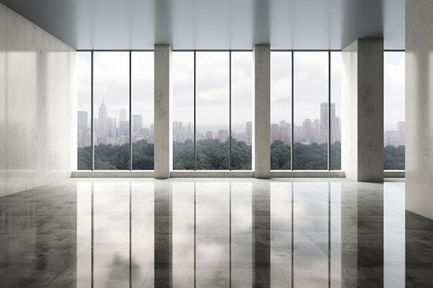 A large window with a view of the city.