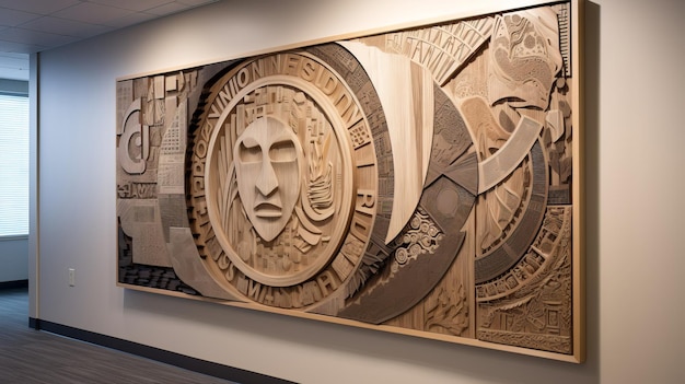 A large wooden art piece with the word man on it